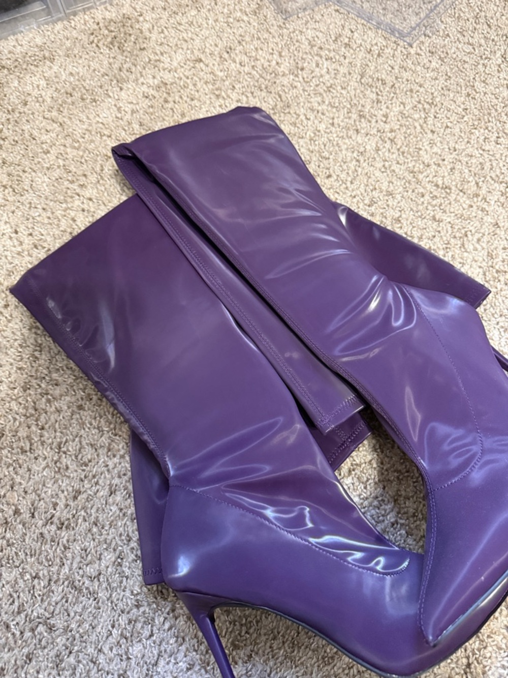 Purple Patent Stiletto Knee-High Boots